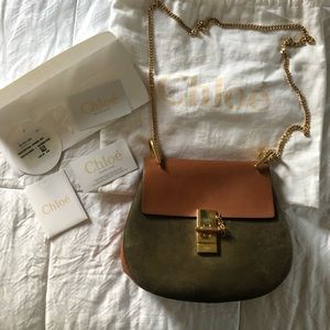 CHLOE DREW  BAG - Olive Suede and Saddle Leather